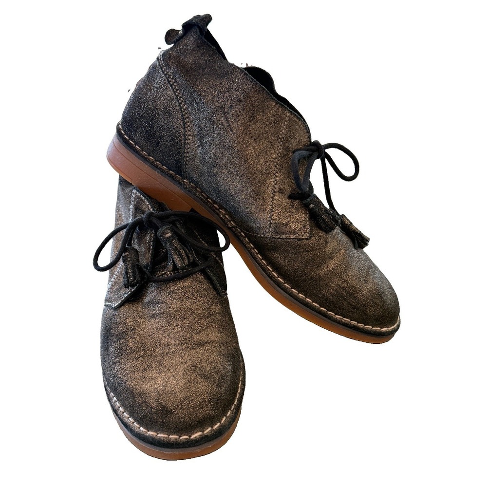 Hush Puppies Black Gold Metallic Chukka Bootie Womens 9.5 W Suede HW05490-023